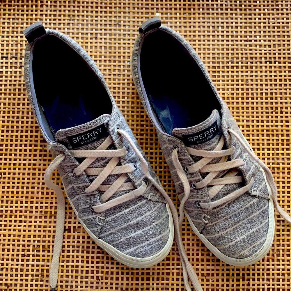 Sperry Topsider Grey and White Lace-Up Sneakers.